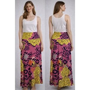 LuLaRoe Maxi Skirt Women XL Pink Yellow Floral Abstract Retro Maximalist